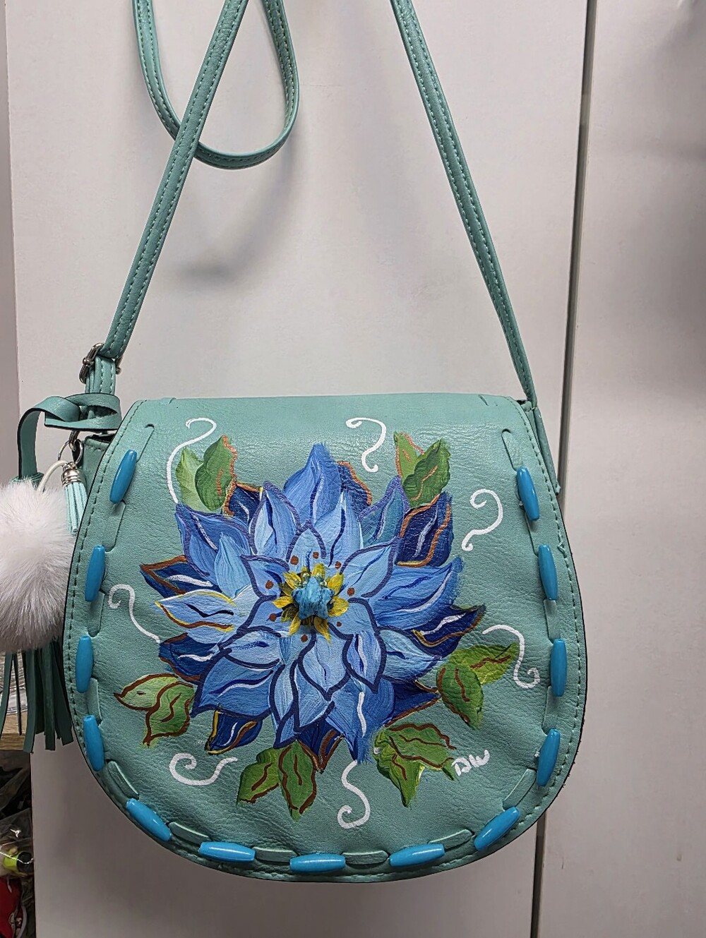 Hand Painted Floral/Beaded Bag